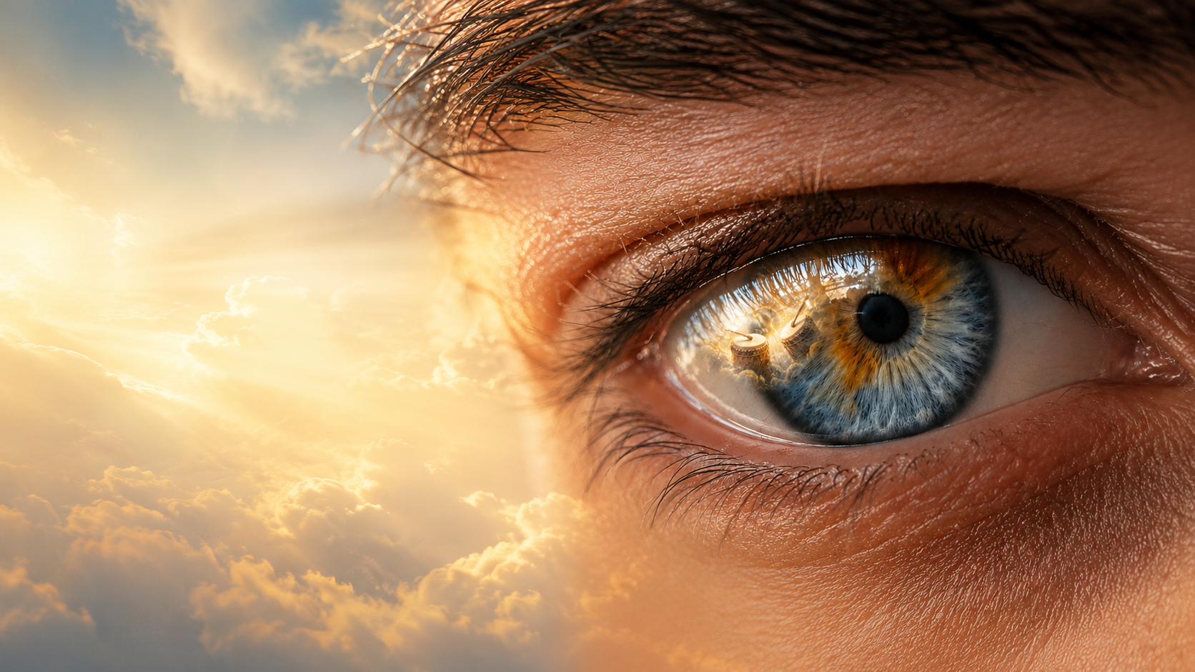 Auge mit Drums-of-Liberation-Spiegelung im himmlischen Licht